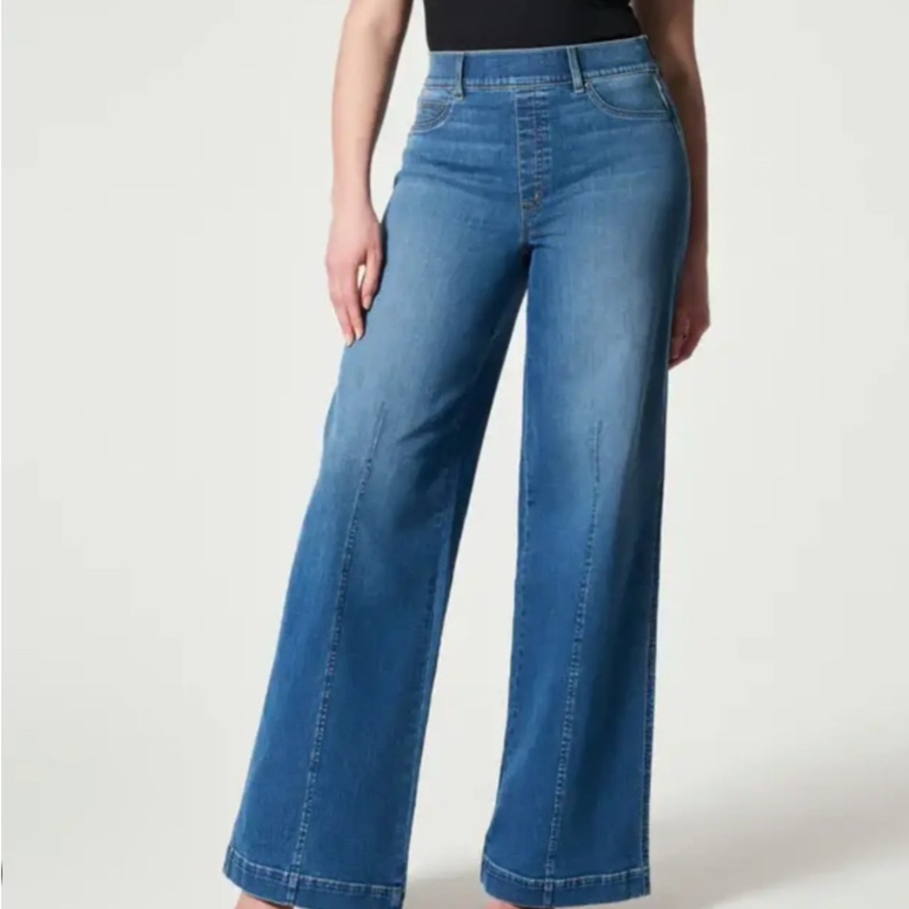 SPANX Blue Flare Wide Leg Jeans High Waisted